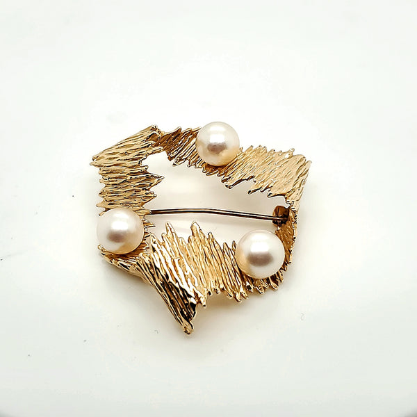 Vintage 14kt yellow gold and pearl brooch