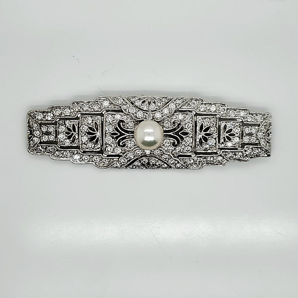 Vintage Large 14kt White gold Pearl and Diamond Brooch
