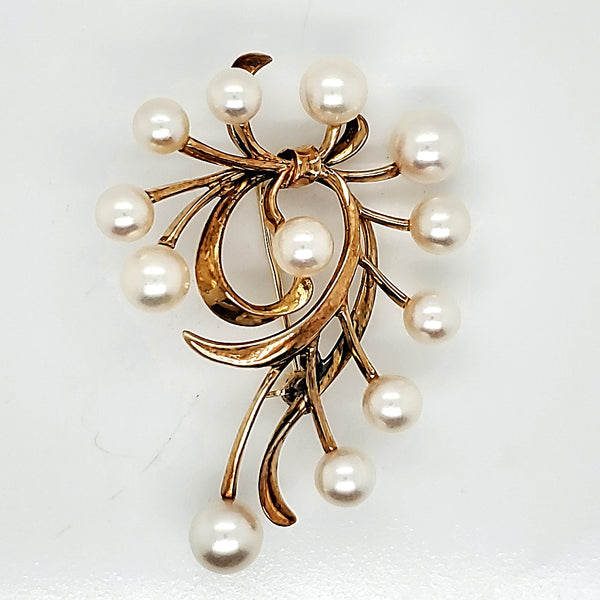 Mikimoto 14kt Yellow Gold and Pearl Brooch