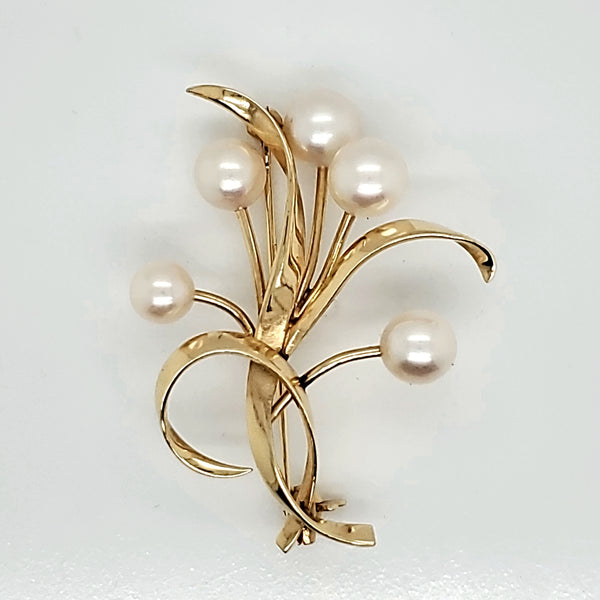 Mikimoto 14kt Yellow Gold and Pearl Brooch
