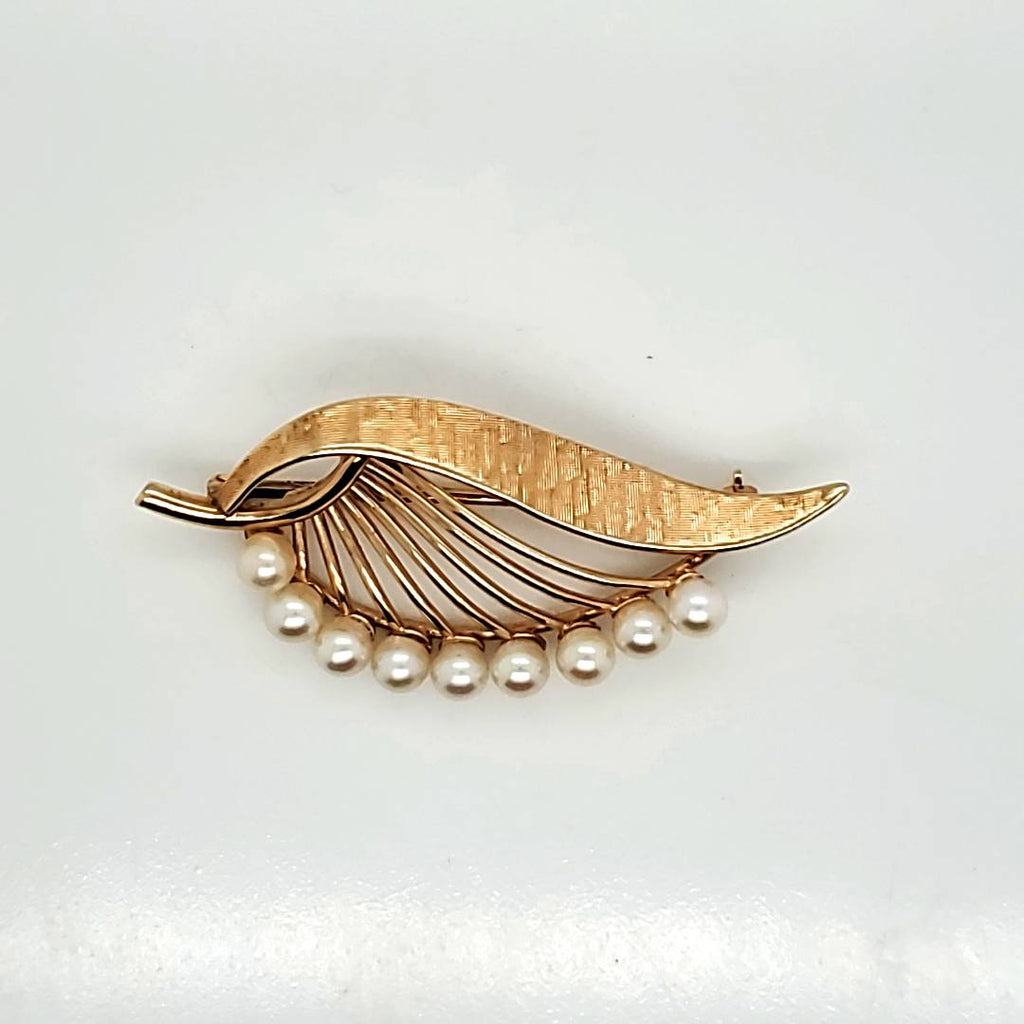 Vintage 14kt Yellow Gold Pearl Brooch
