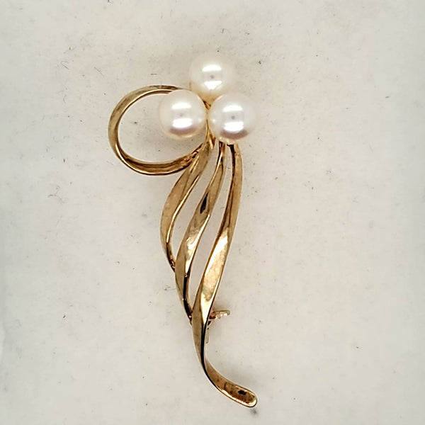 Vintage Mikimoto 14kt Yellow Gold and Pearl Brooch