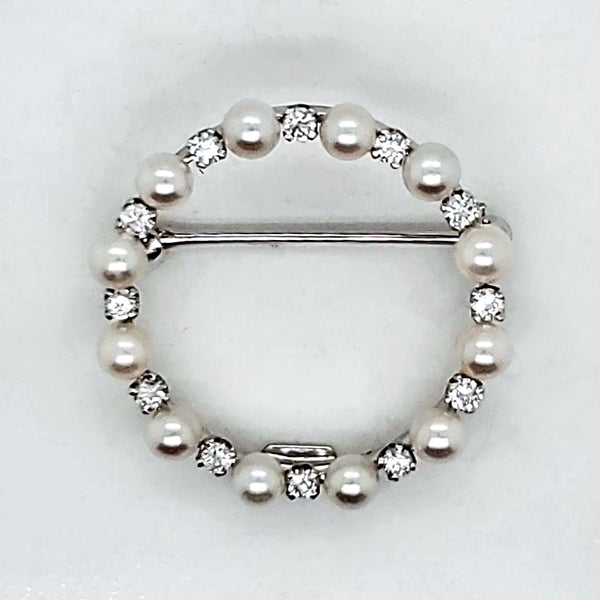 14kt White Gold Diamond and Pearl Circle Brooch