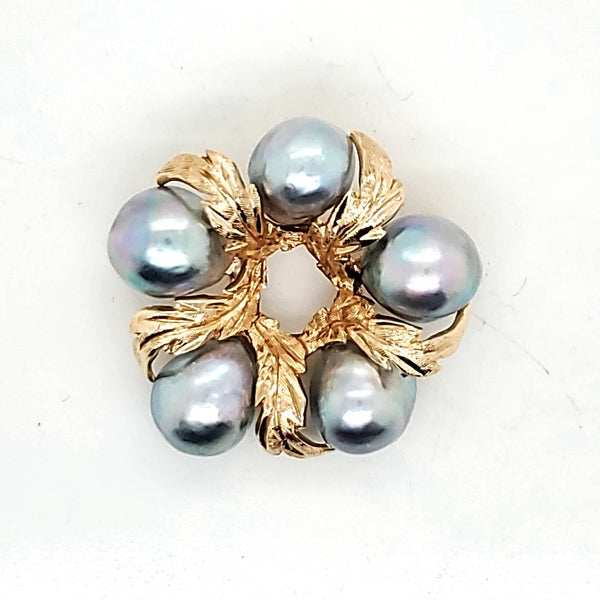 Vintage 14kt Yellow Gold Silver Pearl Brooch