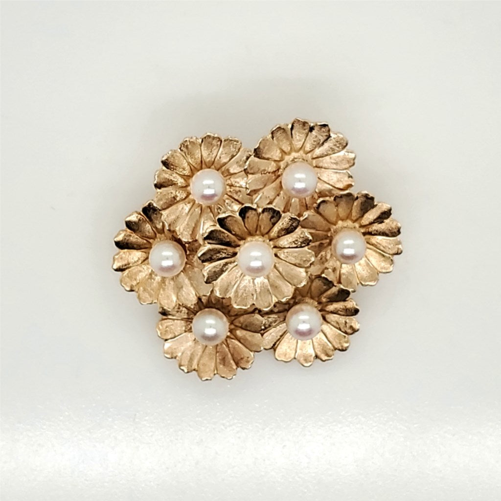 Vintage 14kt Yellow Gold Pearl Brooch