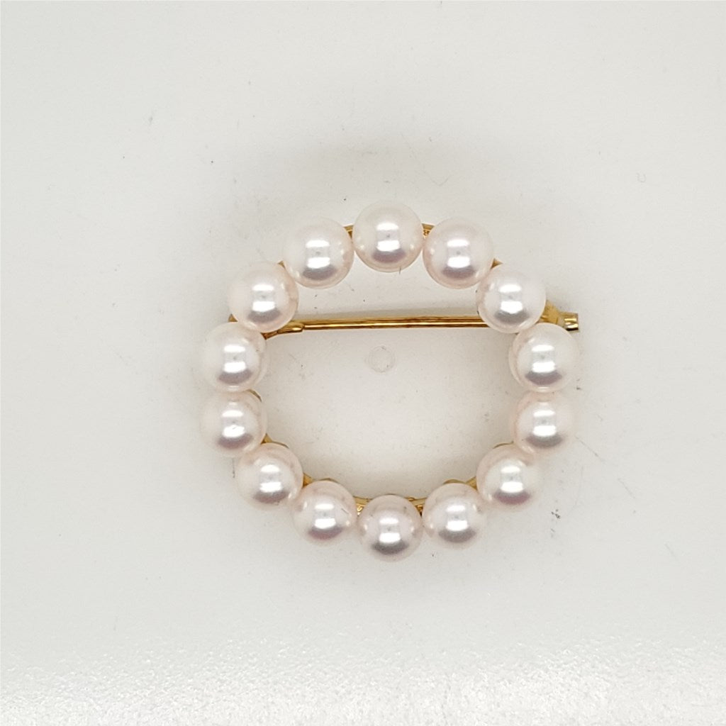 Vintage Mikimoto 18kt Yellow Gold Pearl Circle Brooch