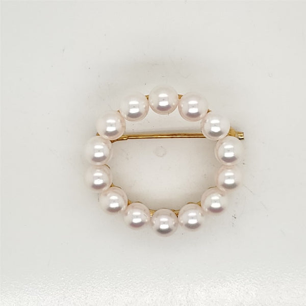 Vintage Mikimoto 18kt Yellow Gold Pearl Circle Brooch