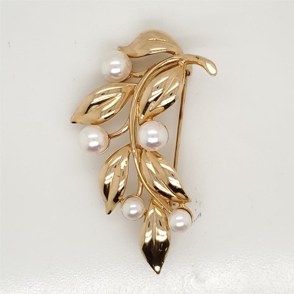 Vintage 14kt Yellow Gold Pearl Leaf brooch