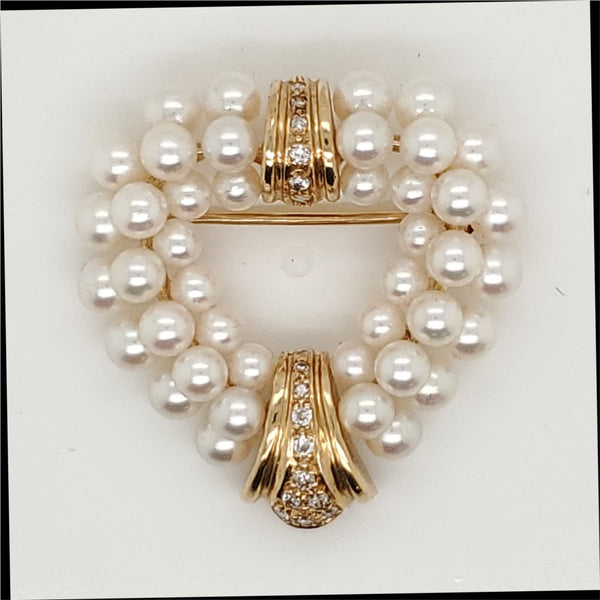Vintage 14kt Yellow Gold Pearl and Diamond Brooch