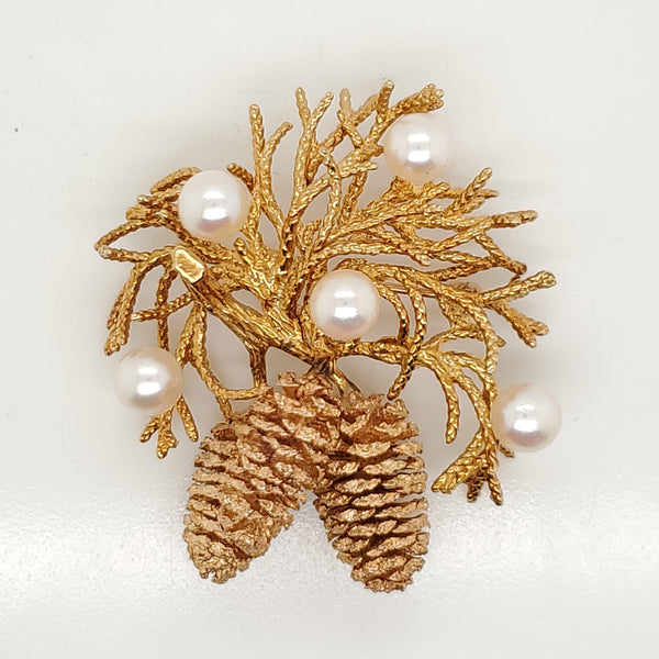 Vintage 18kt Yellow Gold and Pearl Brooch