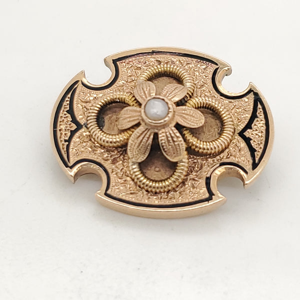 Antique Victorian 14kt Yellow Gold Pearl Brooch