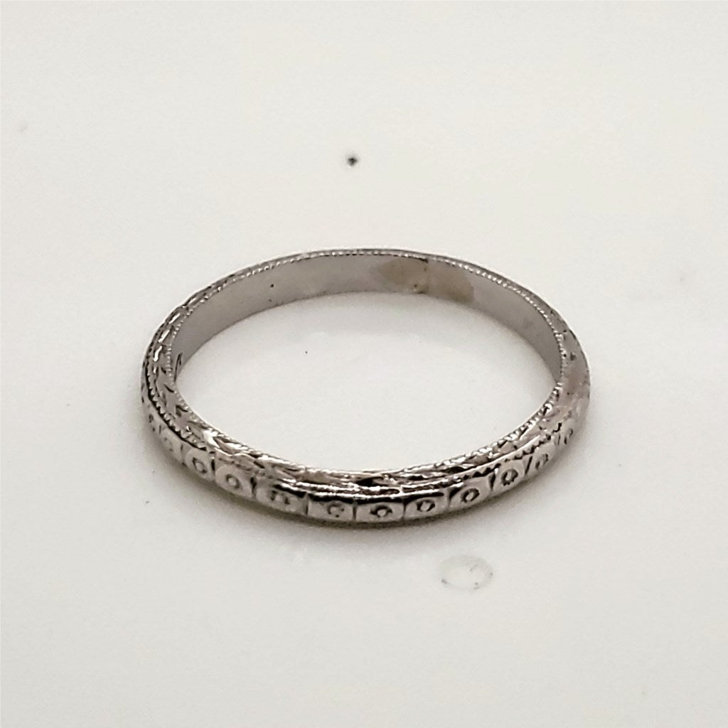 Art Deco Platinum Engraved Wedding Band