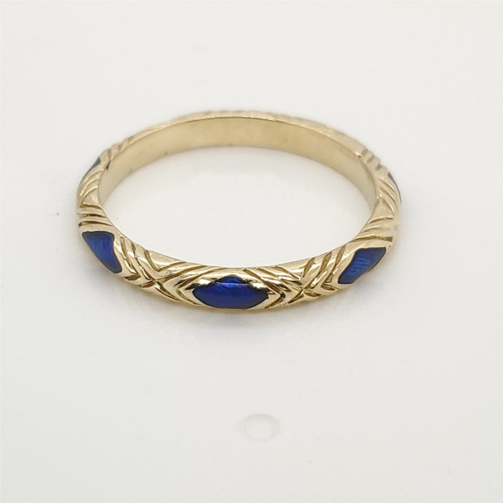 18kt Yellow Gold Blue Enamel WeddingBand