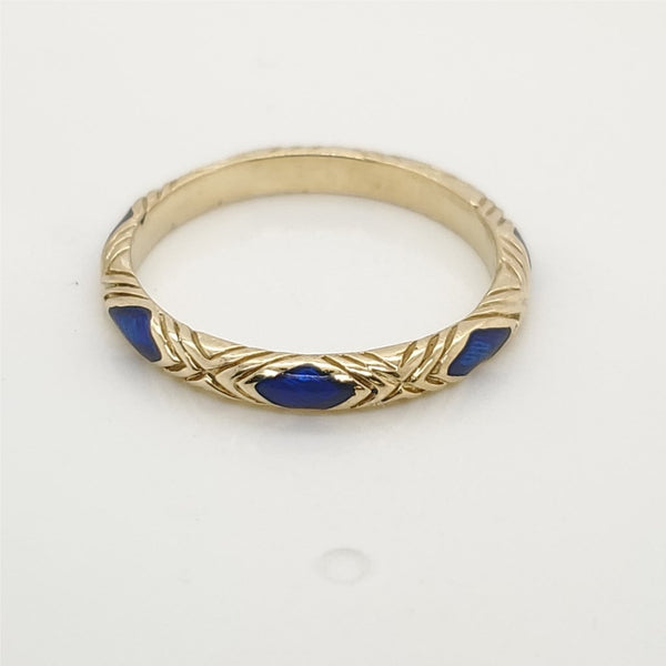 18kt Yellow Gold Blue Enamel WeddingBand