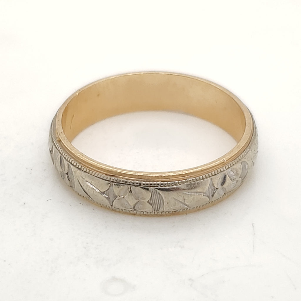 Vintage 14kt Yellow and White Gold Egraved Wedding Band
