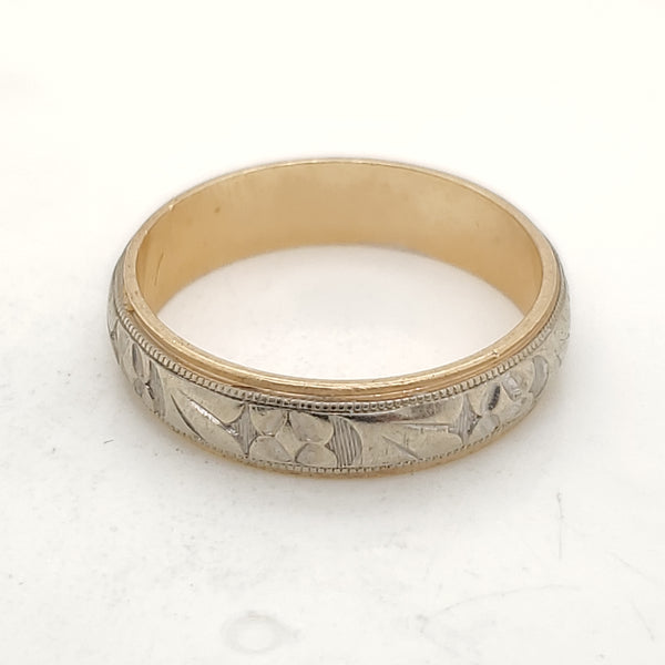 Vintage 14kt Yellow and White Gold Egraved Wedding Band
