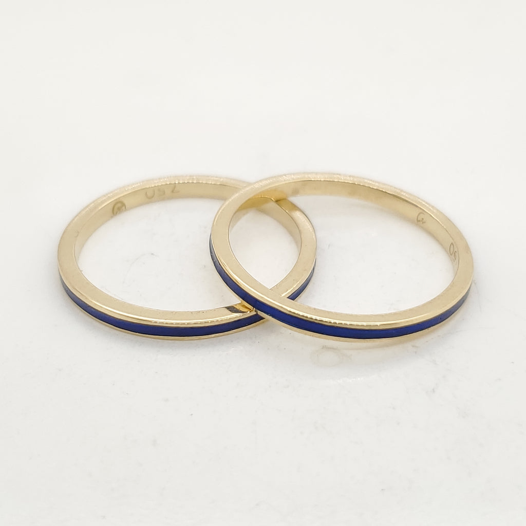 Hidalgo 18Kt Yellow Gold Cobalt Blue Enamel Wedding Bands