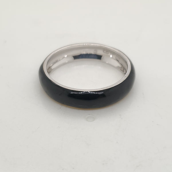 Hidalgo 18Kt White Gold Black Enamel Wedding Band