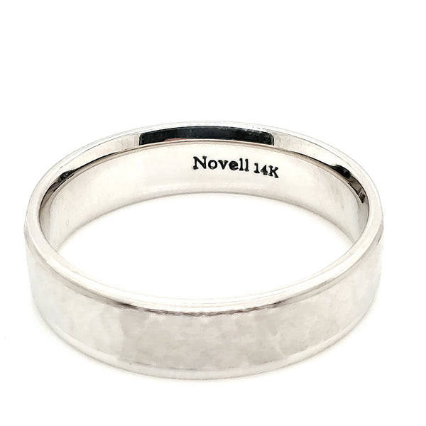 14kt white gold mens wedding band with hammered finish