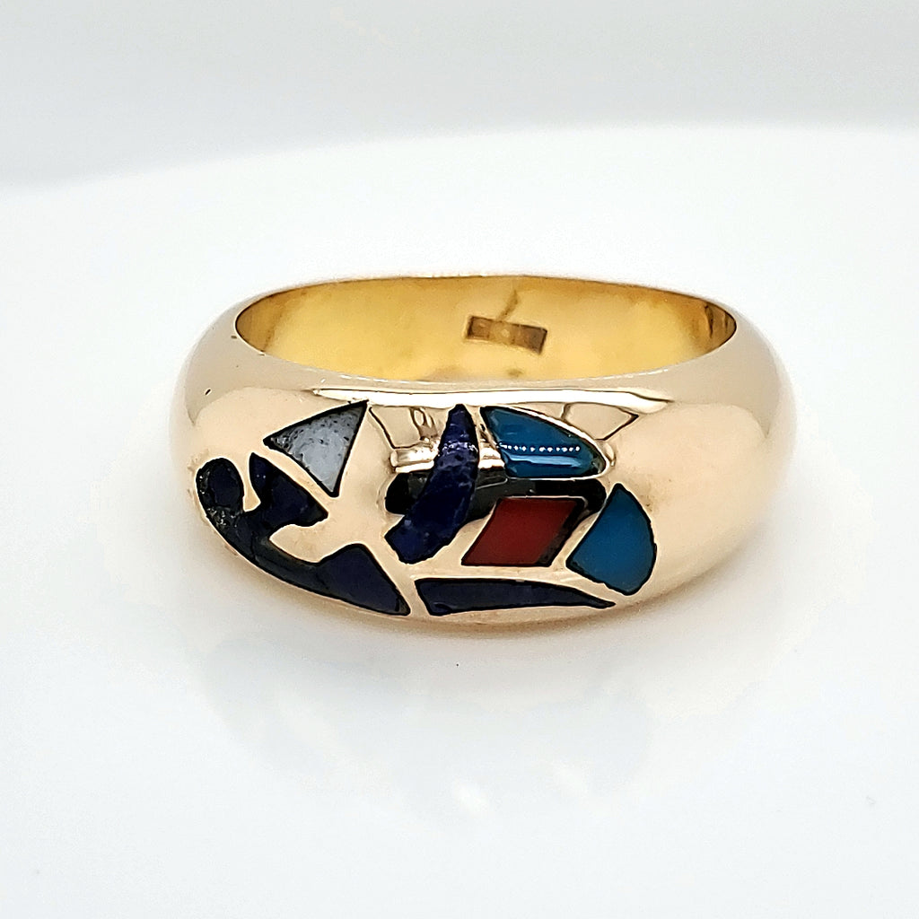 18kt Yellow Gold Inlaid Gemstone Ring