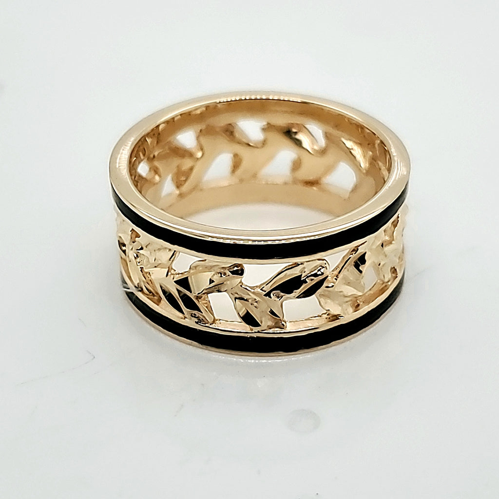 14kt Yellow Gold Black Enamel Filigree Band