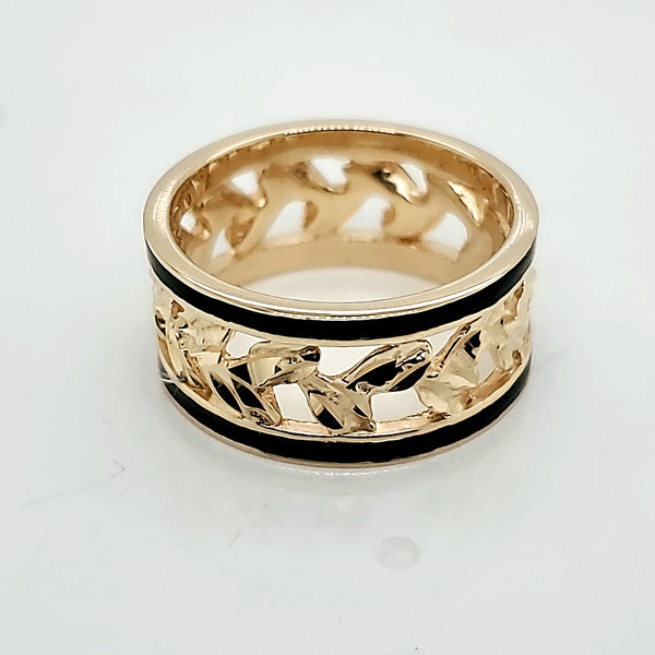 14kt Yellow Gold Black Enamel Filigree Band