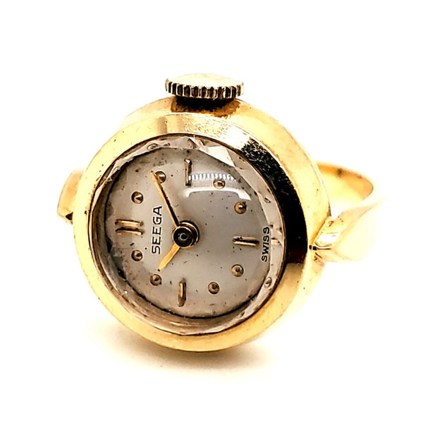 Vintage 14kt Yellow Gold Seega Watch Ring