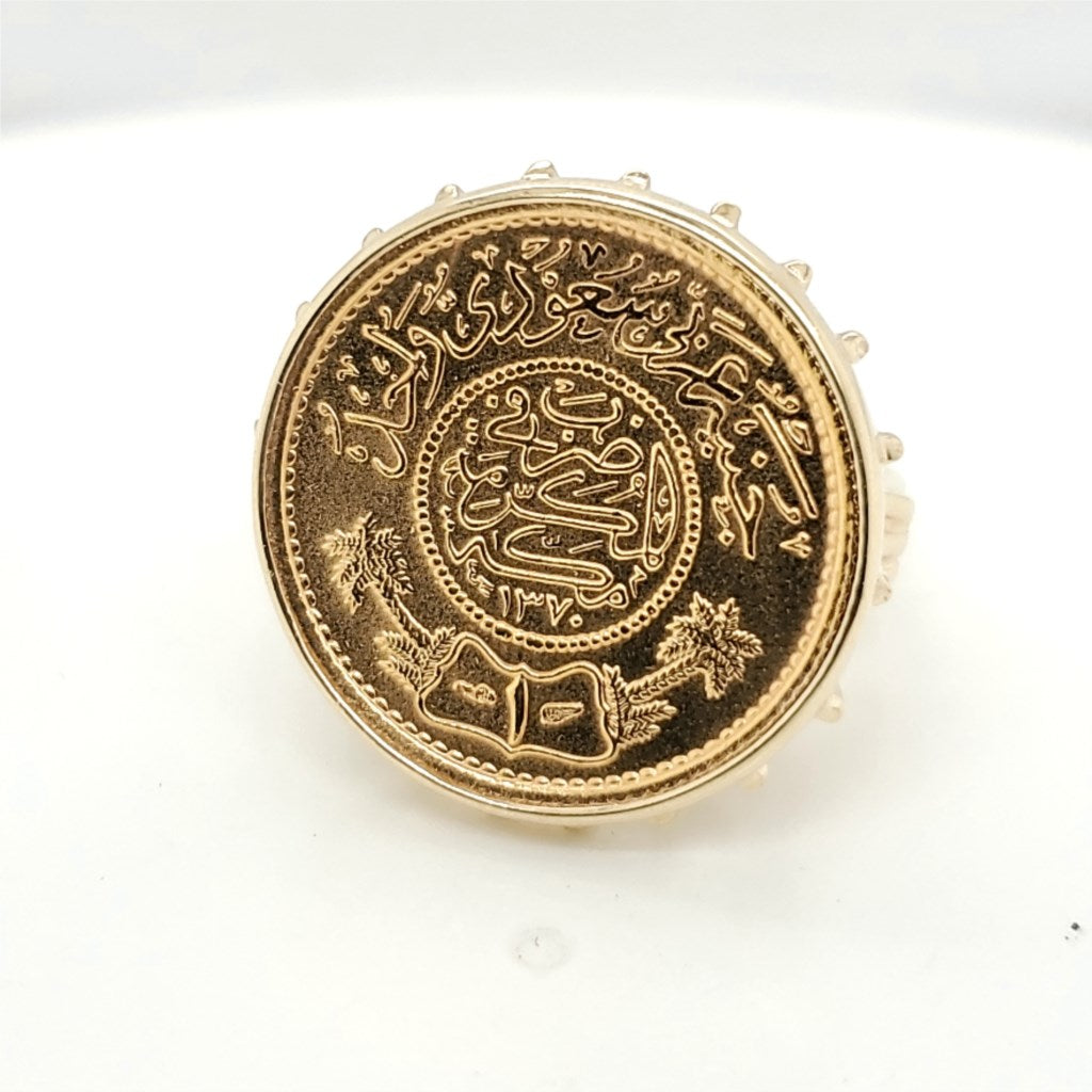 Vintage 14Kt Yellow Gold And Millimes Arabic Gold Coin Ring