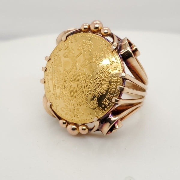 Austrian One Ducat Gold Coin Ring