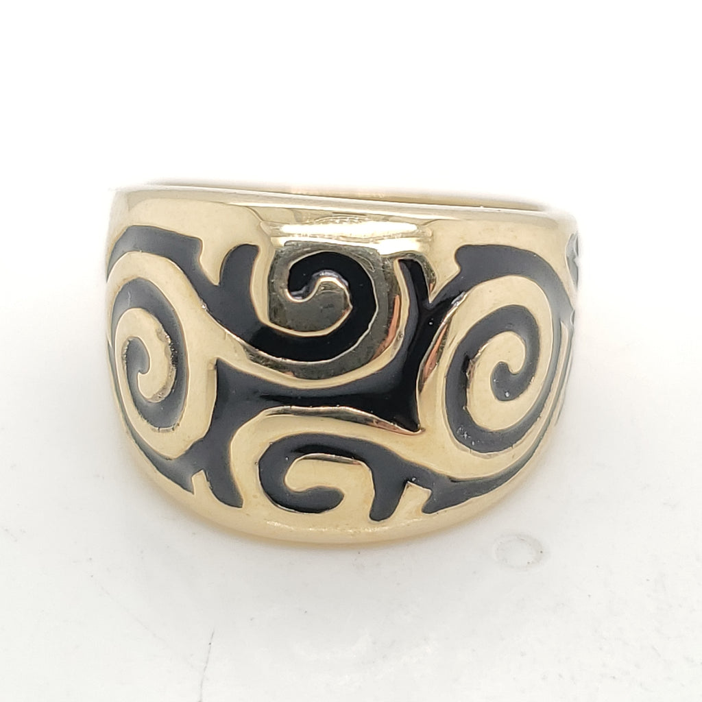 14kt Yellow gold and Black Enamel Ring