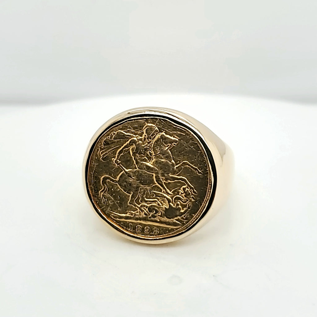 14kt Yellow Gold Mens Gold Sovereign Coin Ring