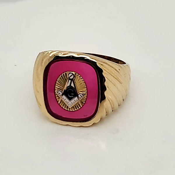 14kt Yellow Gold Mens Masonic Ring