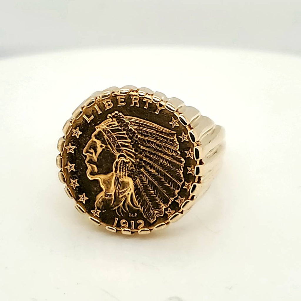 Vintage 1912 US $2.50 Gold Coin Ring in 14kt Yellow Gold Mounting