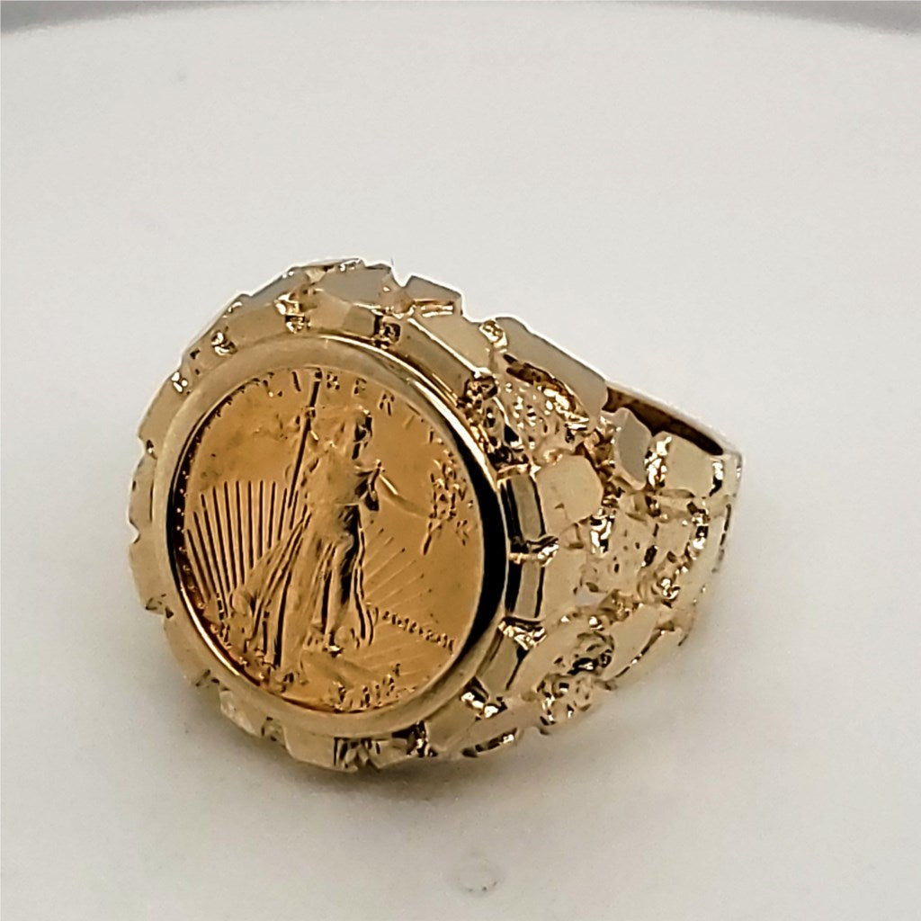 Mens 14kt Yellow Gold and Gold Coin Ring