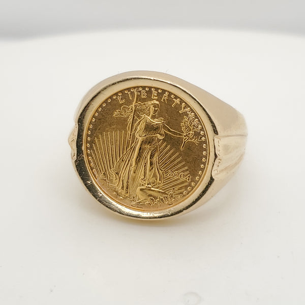 Mens 14kt Yellow Gold and 1/10 Ounce Gold Coin Ring