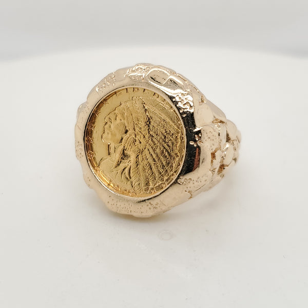 Vintage 1909 US $2.50 Gold Coin Ring in 14kt Yellow Gold Mounting