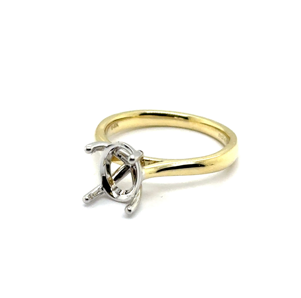 14kt Yellow And White Gold Oval Solitaire Semi-Mount Mounting