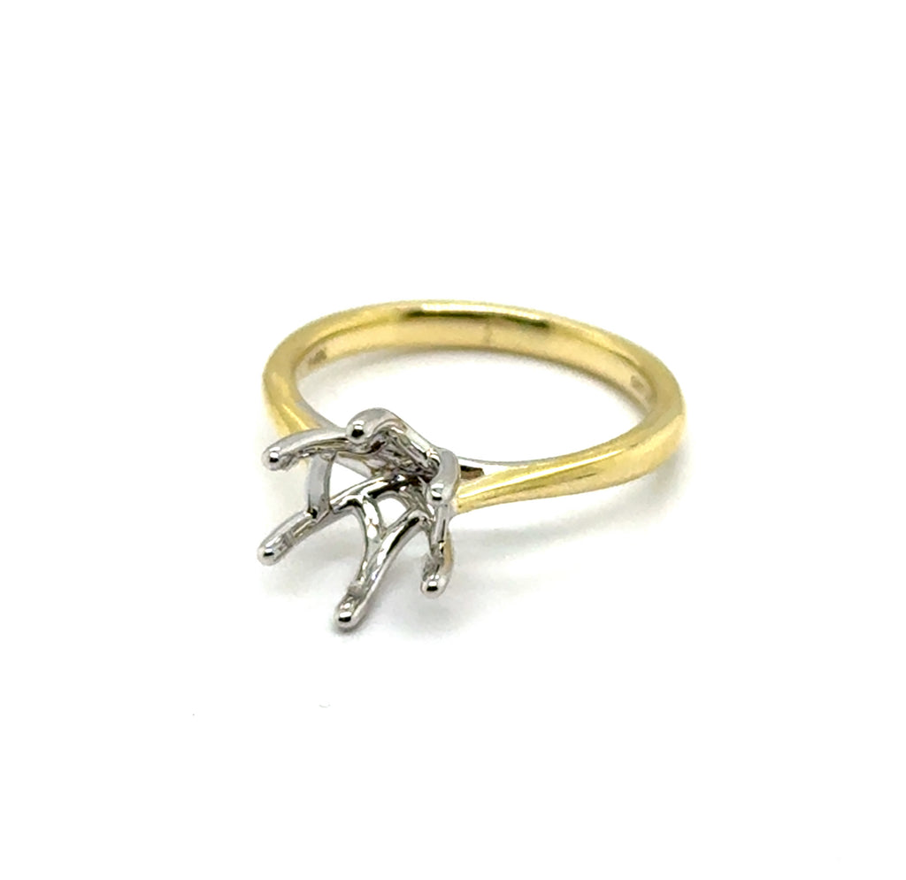 14kt Yellow And White Gold Solitaire Semi-Mount Four A 7.4mm Round Center