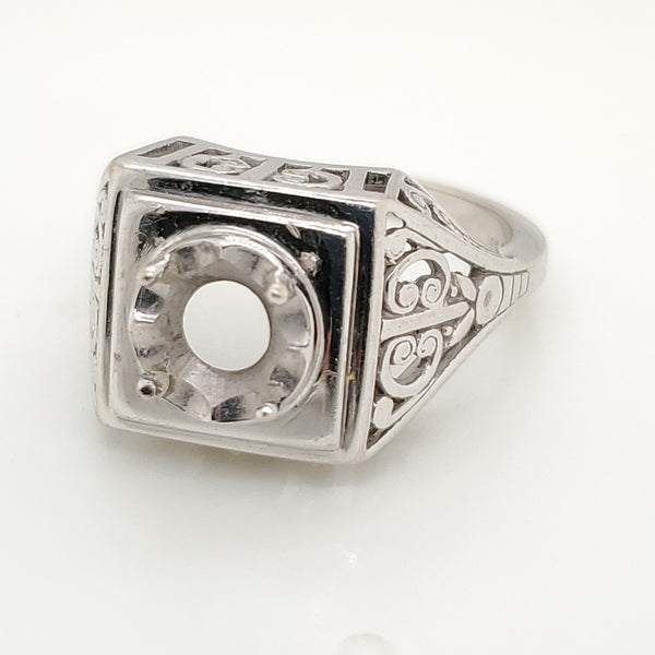 Vintage 14kt White Gold Filigree Ring Mounting