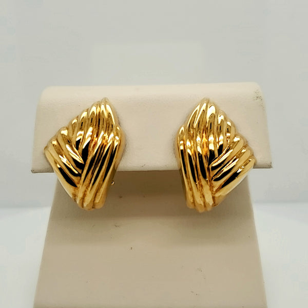 14Kt Yellow Gold Ridged Fluted Earrings