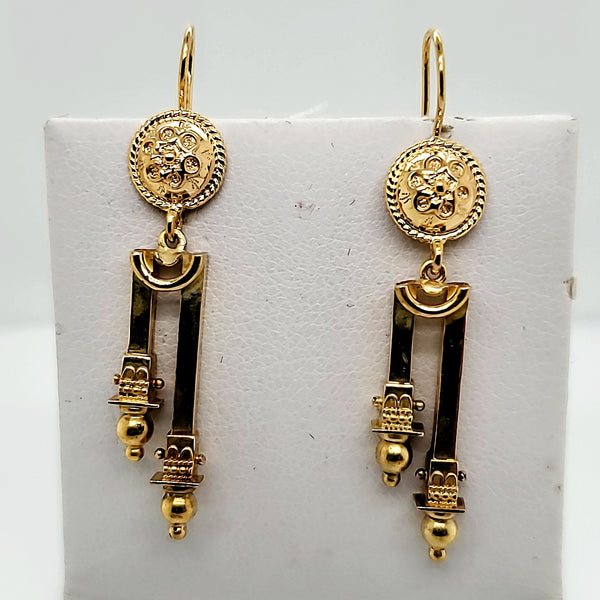 Vintage Victorian Revival 14kt Yellow Gold  Dangle Earrings