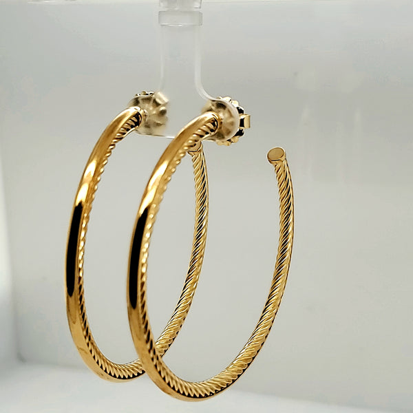 Pre - Owned David Yurman 55mm Cables Hoop Earrings in 18K Yellow Gold