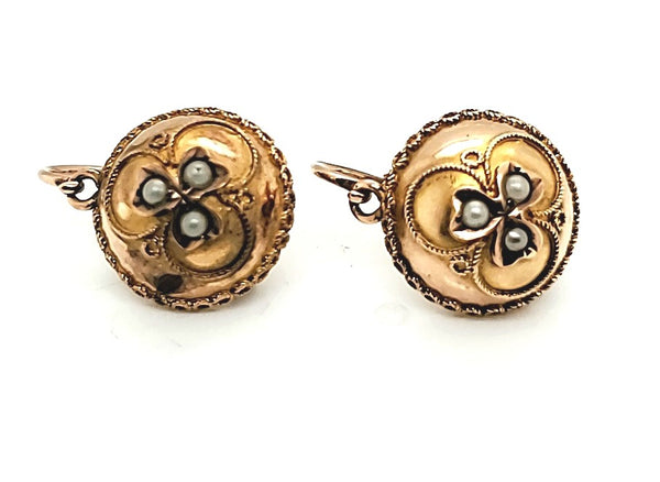 14Kt Yellow Gold Antique Victorian Pearl Earrings