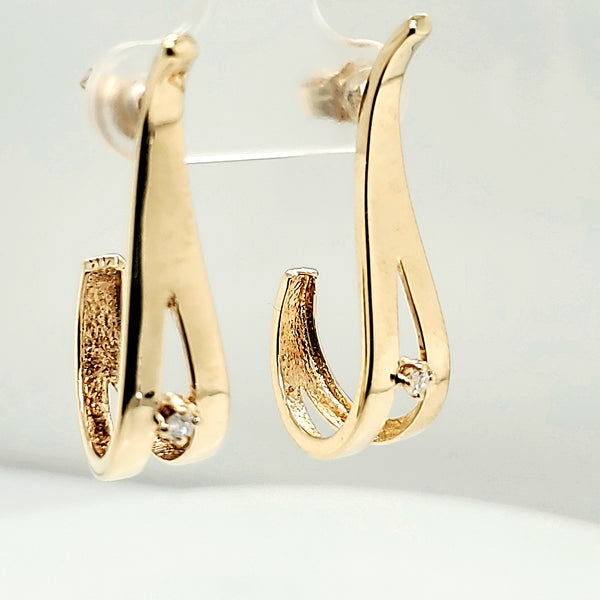 14kt Yellow Gold J Hoop Earrings with Diamond