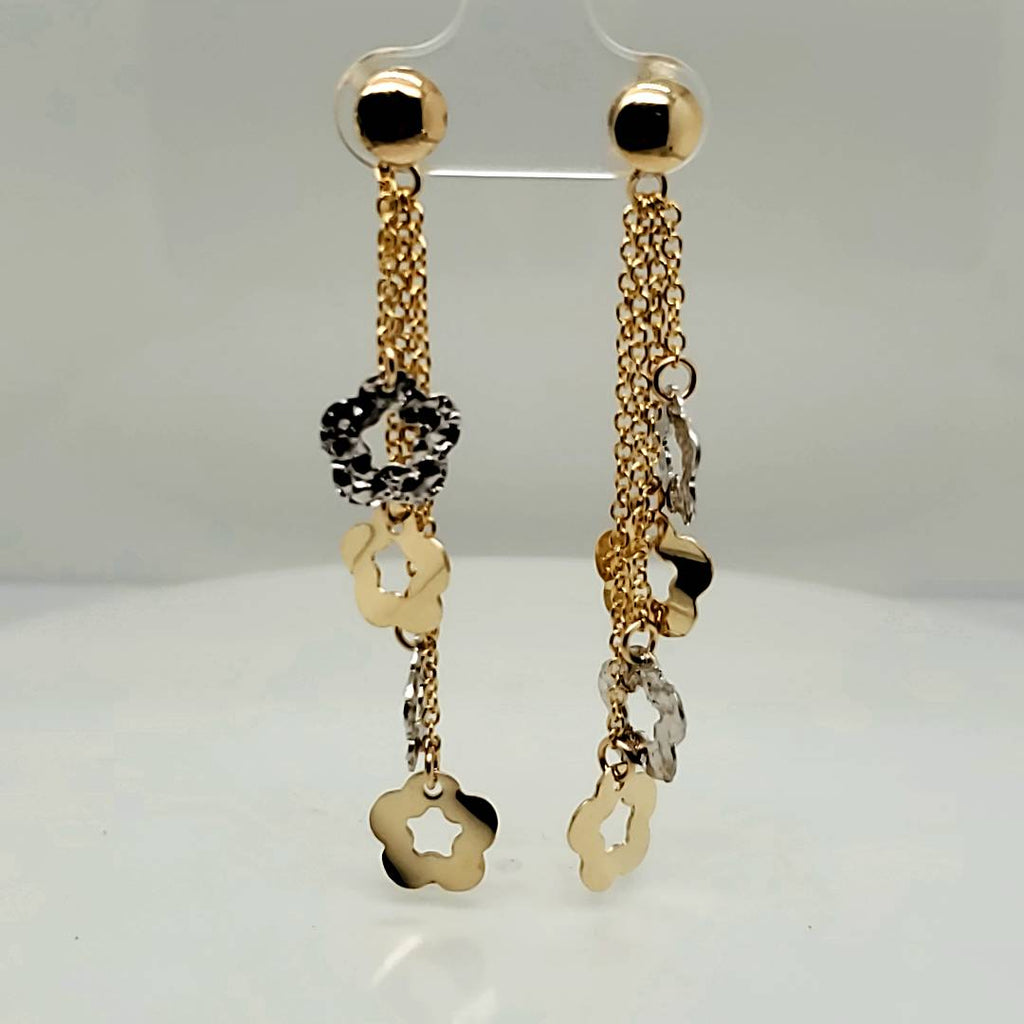 14kt Yellow and White Star Dangle Earrings