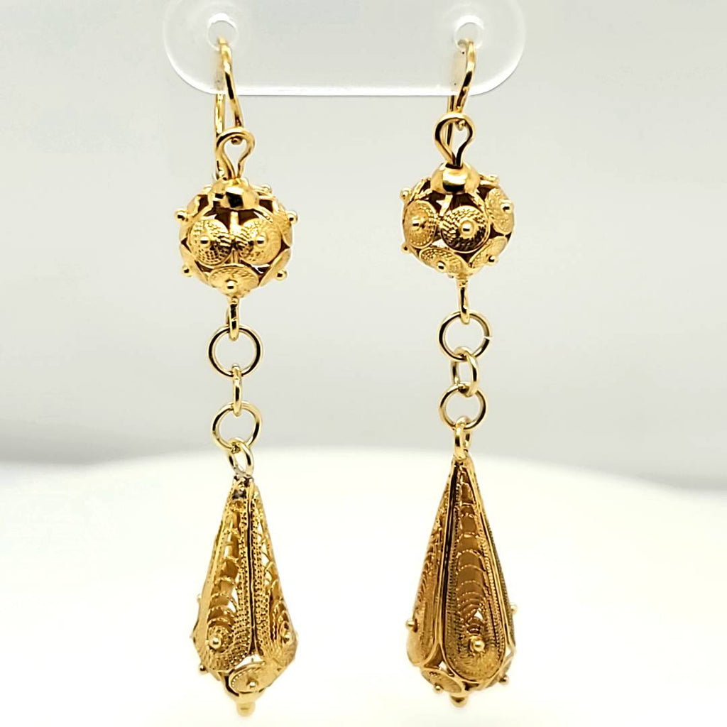 Vintage Etruscan Revival 18kt Yellow Gold Dangle Earrings