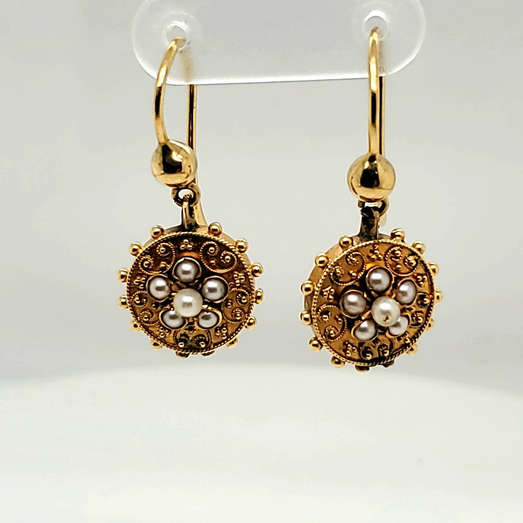 Antique Victorian 14kt Yellow Gold and Pearl Earrings