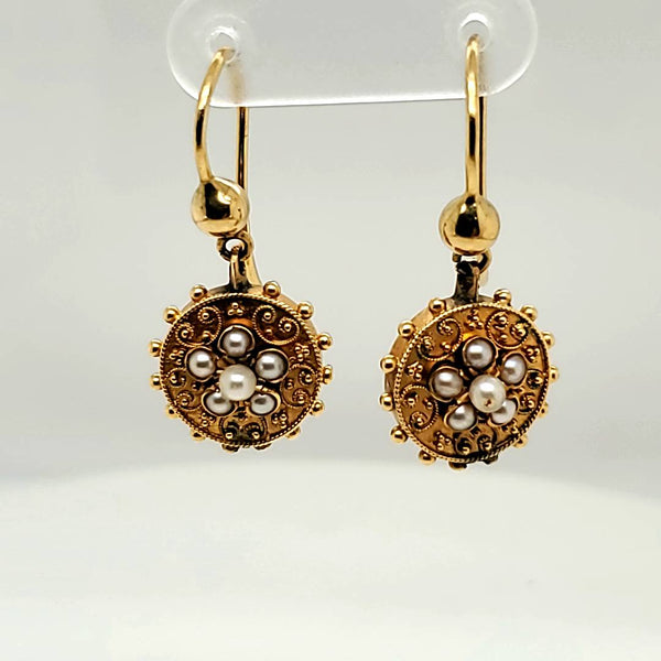 Antique Victorian 14kt Yellow Gold and Pearl Earrings