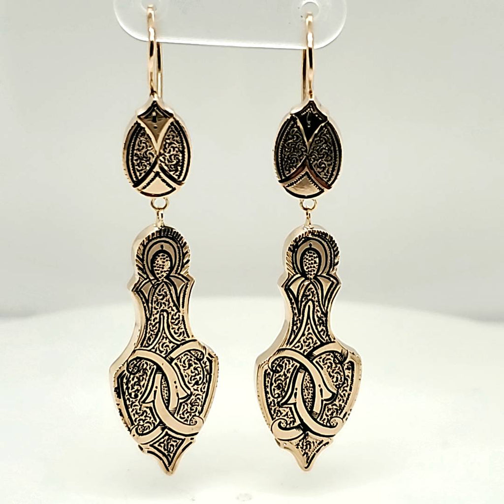 Antique Victorian 10kt Yellow Gold Black Enamel Earrings