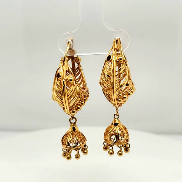 Indian 22kt Yellow Gold Enamel Dangle Earrings